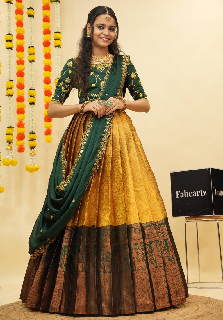 Yellow Embroidered Taffeta lehenga choli