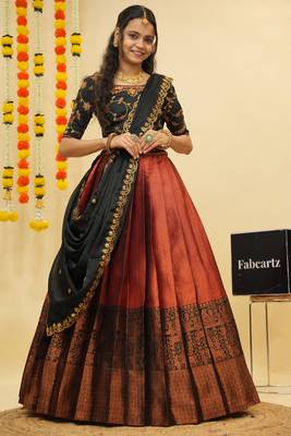 Maroon Embroidered Taffeta lehenga choli 1