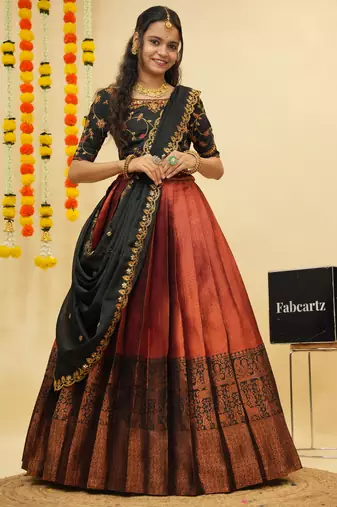 Maroon Embroidered Taffeta lehenga choli