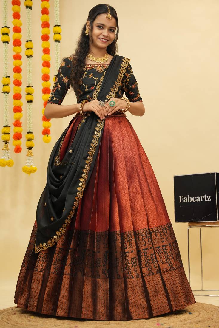 Maroon Embroidered Taffeta lehenga choli