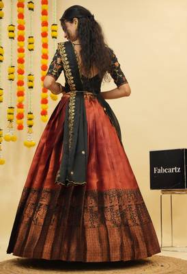 Maroon Embroidered Taffeta lehenga choli 2