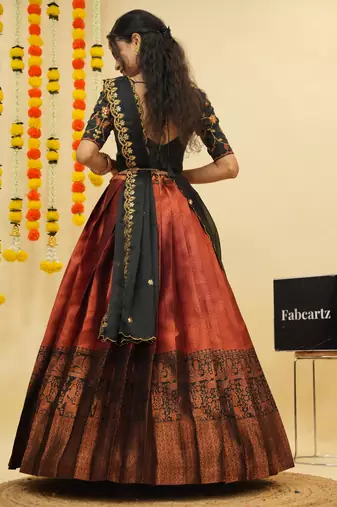 Maroon Embroidered Taffeta lehenga choli