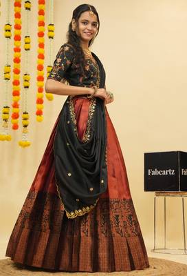 Maroon Embroidered Taffeta lehenga choli 4