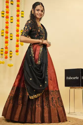 Maroon Embroidered Taffeta lehenga choli