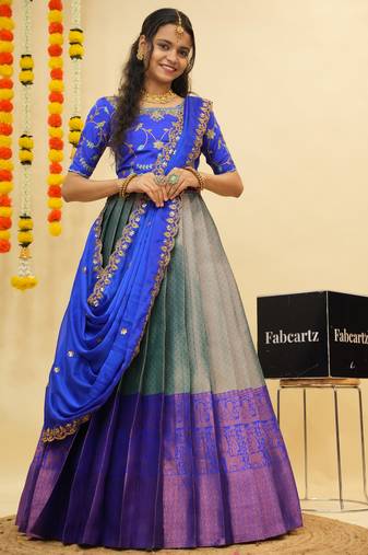 Blue Embroidered Taffeta lehenga choli