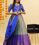 Blue Embroidered Taffeta lehenga choli
