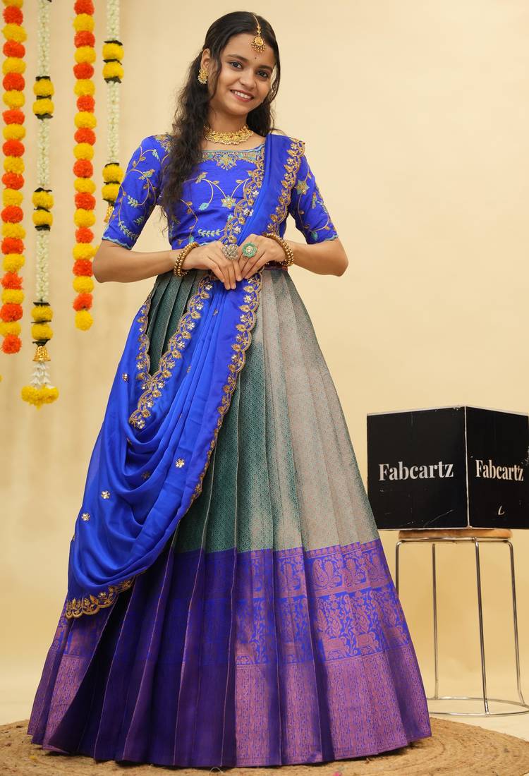 Blue Embroidered Taffeta lehenga choli