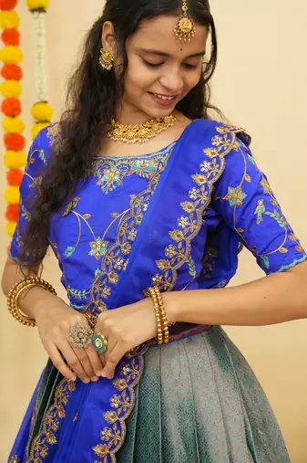 Blue Embroidered Taffeta lehenga choli