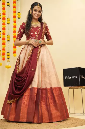 Beige Embroidered Taffeta lehenga choli