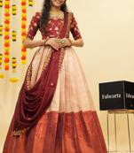 Beige Embroidered Taffeta lehenga choli