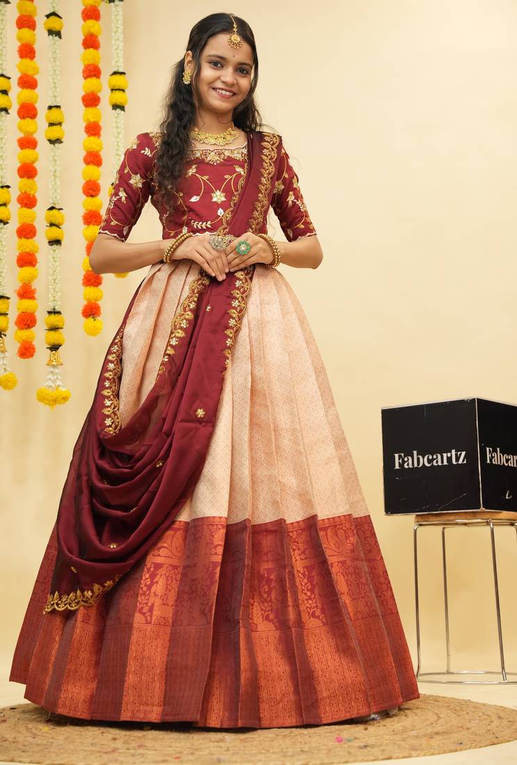 Beige Embroidered Taffeta lehenga choli