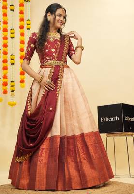 Beige Embroidered Taffeta lehenga choli 3