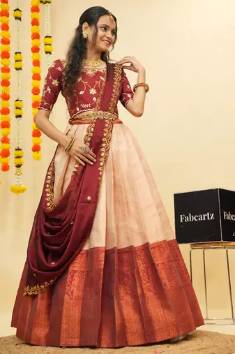 Beige Embroidered Taffeta lehenga choli