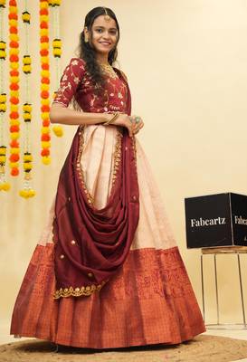 Beige Embroidered Taffeta lehenga choli 4