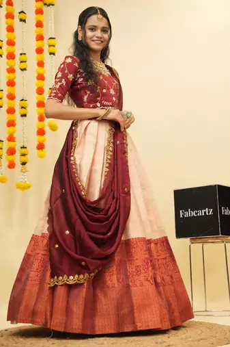 Beige Embroidered Taffeta lehenga choli