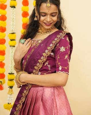 Pink Embroidered Taffeta lehenga choli 1