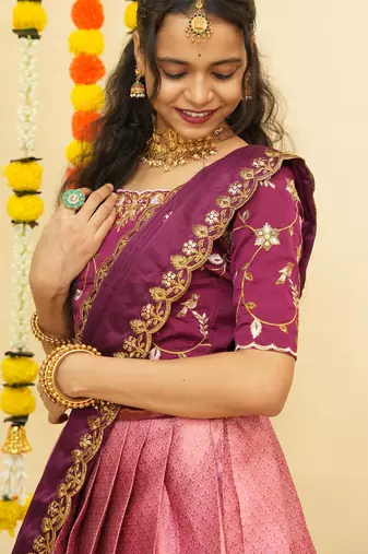 Pink Embroidered Taffeta lehenga choli