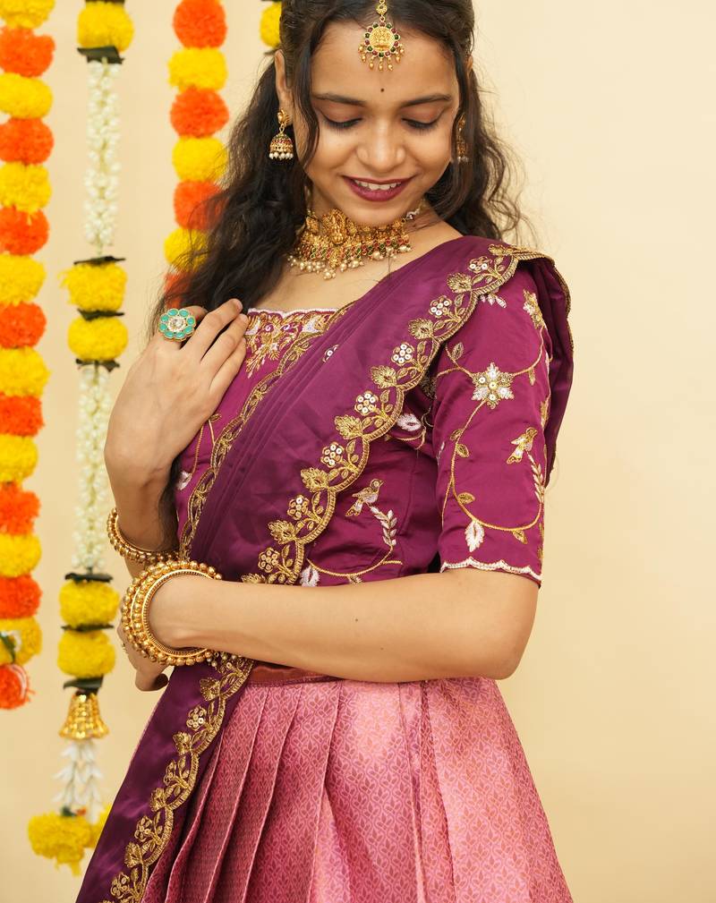 Pink Embroidered Taffeta lehenga choli