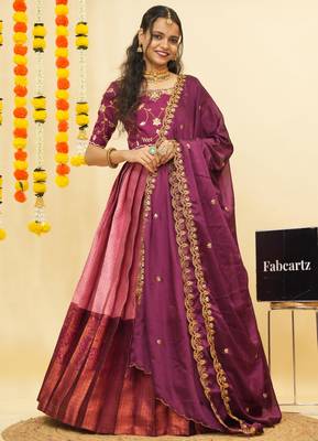Pink Embroidered Taffeta lehenga choli 2