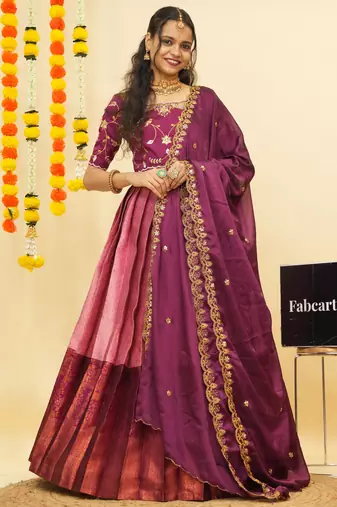 Pink Embroidered Taffeta lehenga choli