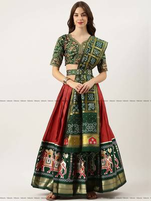 Red Embroidered Art Silk lehenga choli 1