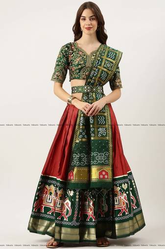 Red Embroidered Art Silk lehenga choli