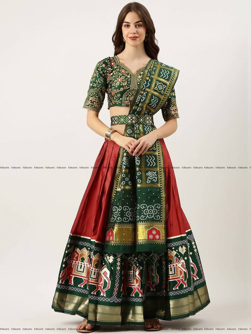Red Embroidered Art Silk lehenga choli