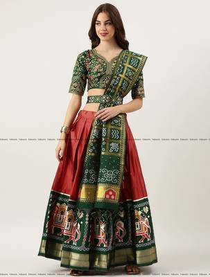 Red Embroidered Art Silk lehenga choli 3