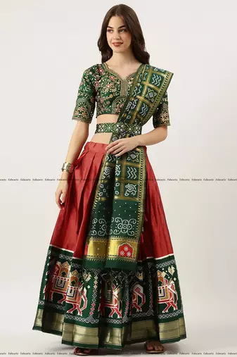 Red Embroidered Art Silk lehenga choli