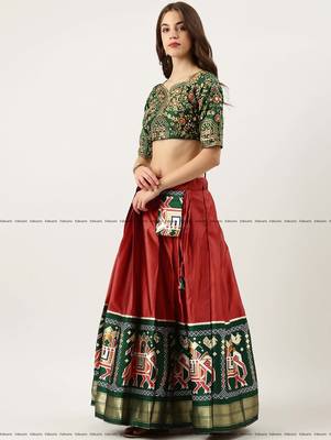 Red Embroidered Art Silk lehenga choli 4