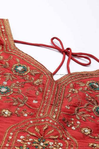 Green Embroidered Art Silk lehenga choli