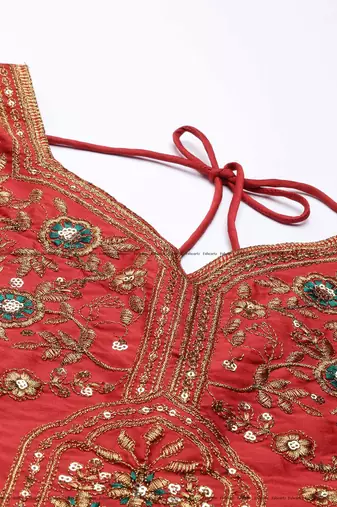 Green Embroidered Art Silk lehenga choli