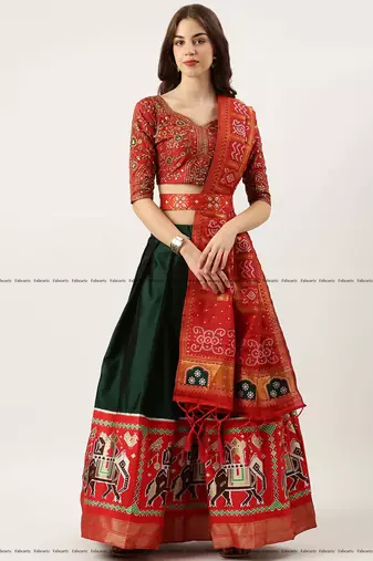 Green Embroidered Art Silk lehenga choli