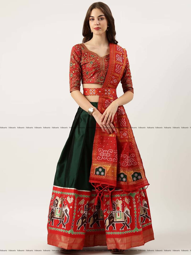 Green Embroidered Art Silk lehenga choli