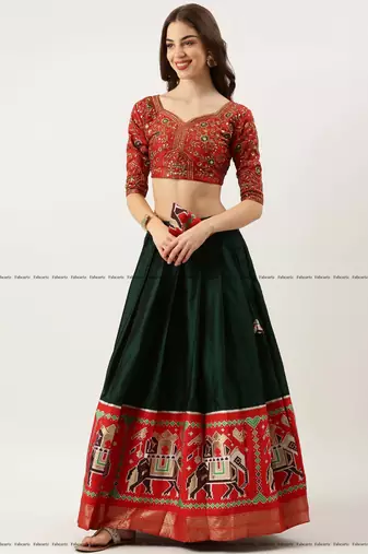 Green Embroidered Art Silk lehenga choli