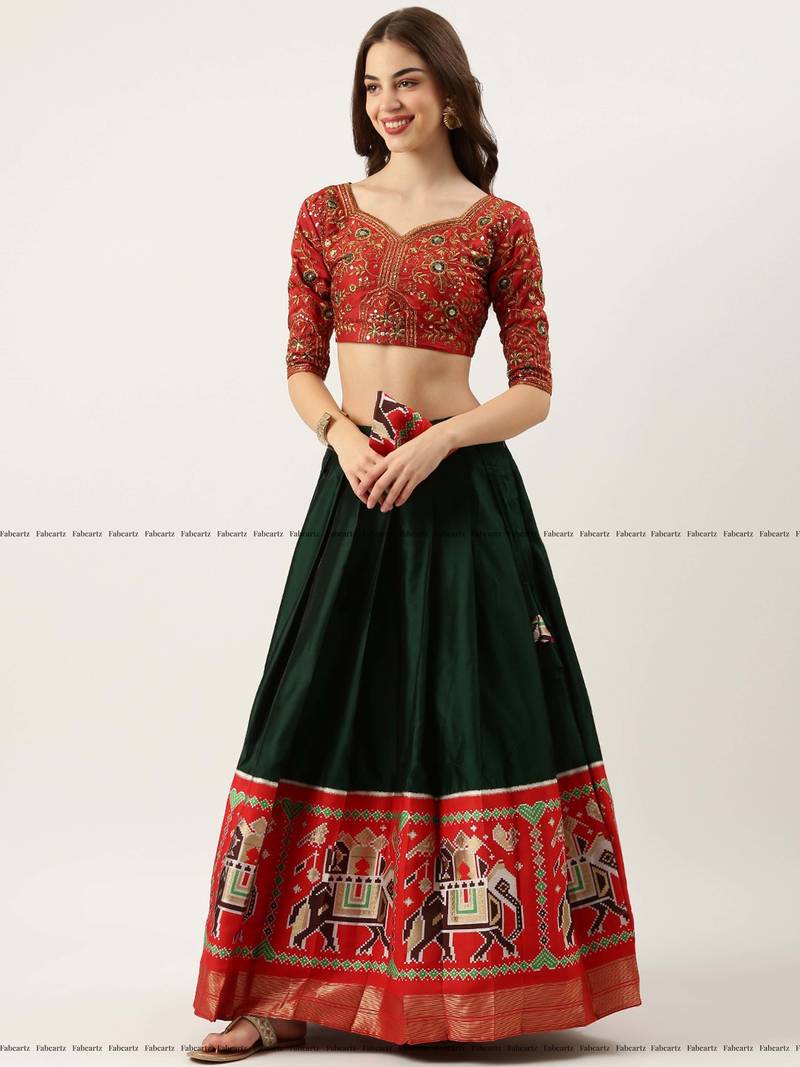 Green Embroidered Art Silk lehenga choli