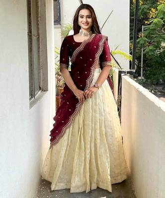 Maroon Embroidered Art Silk lehenga choli 1