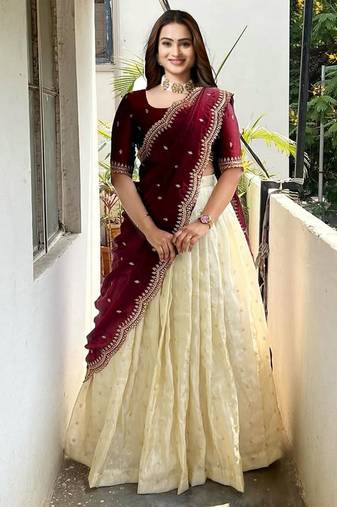 Maroon Embroidered Art Silk lehenga choli