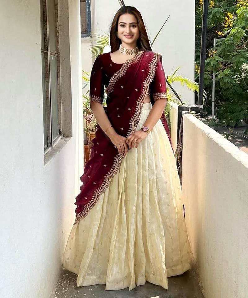 Maroon Embroidered Art Silk lehenga choli