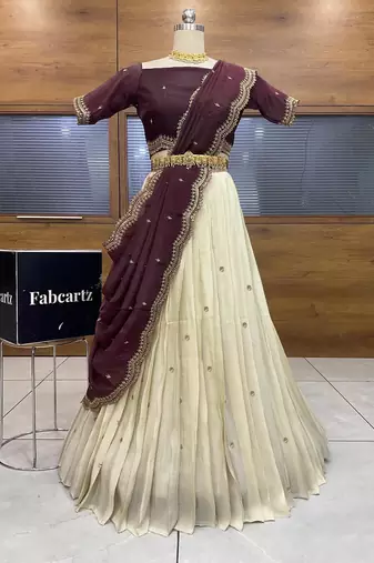 Maroon Embroidered Art Silk lehenga choli