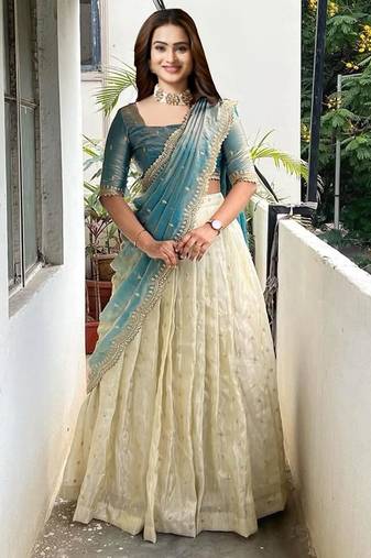 Blue Embroidered Art Silk lehenga choli