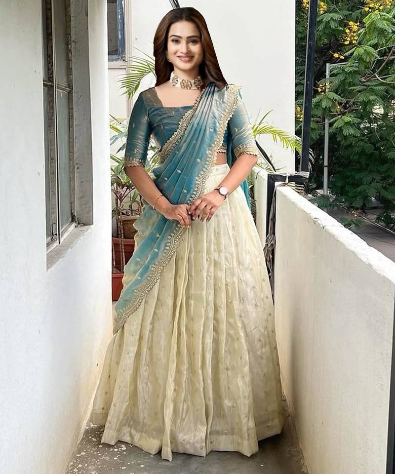 Blue Embroidered Art Silk lehenga choli