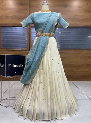Blue Embroidered Art Silk lehenga choli 2