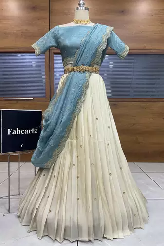 Blue Embroidered Art Silk lehenga choli