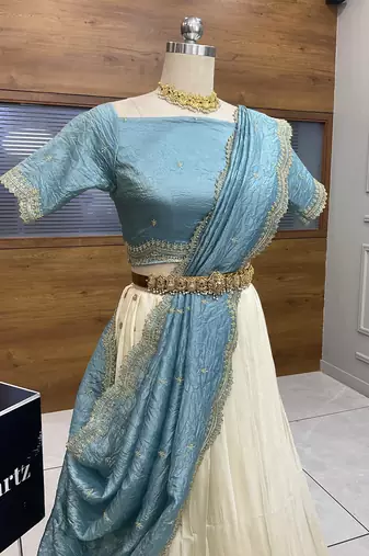 Blue Embroidered Art Silk lehenga choli
