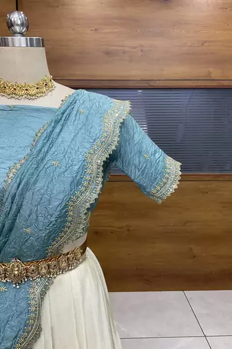 Blue Embroidered Art Silk lehenga choli