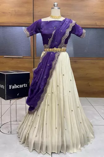 Purple Embroidered Art Silk lehenga choli