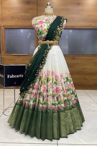Green Embroidered Art Silk lehenga choli