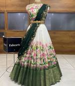 Green Embroidered Art Silk lehenga choli