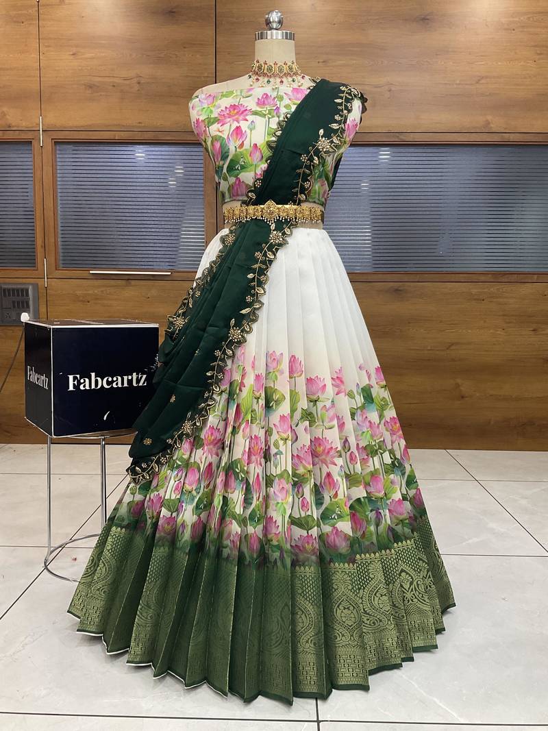 Green Embroidered Art Silk lehenga choli